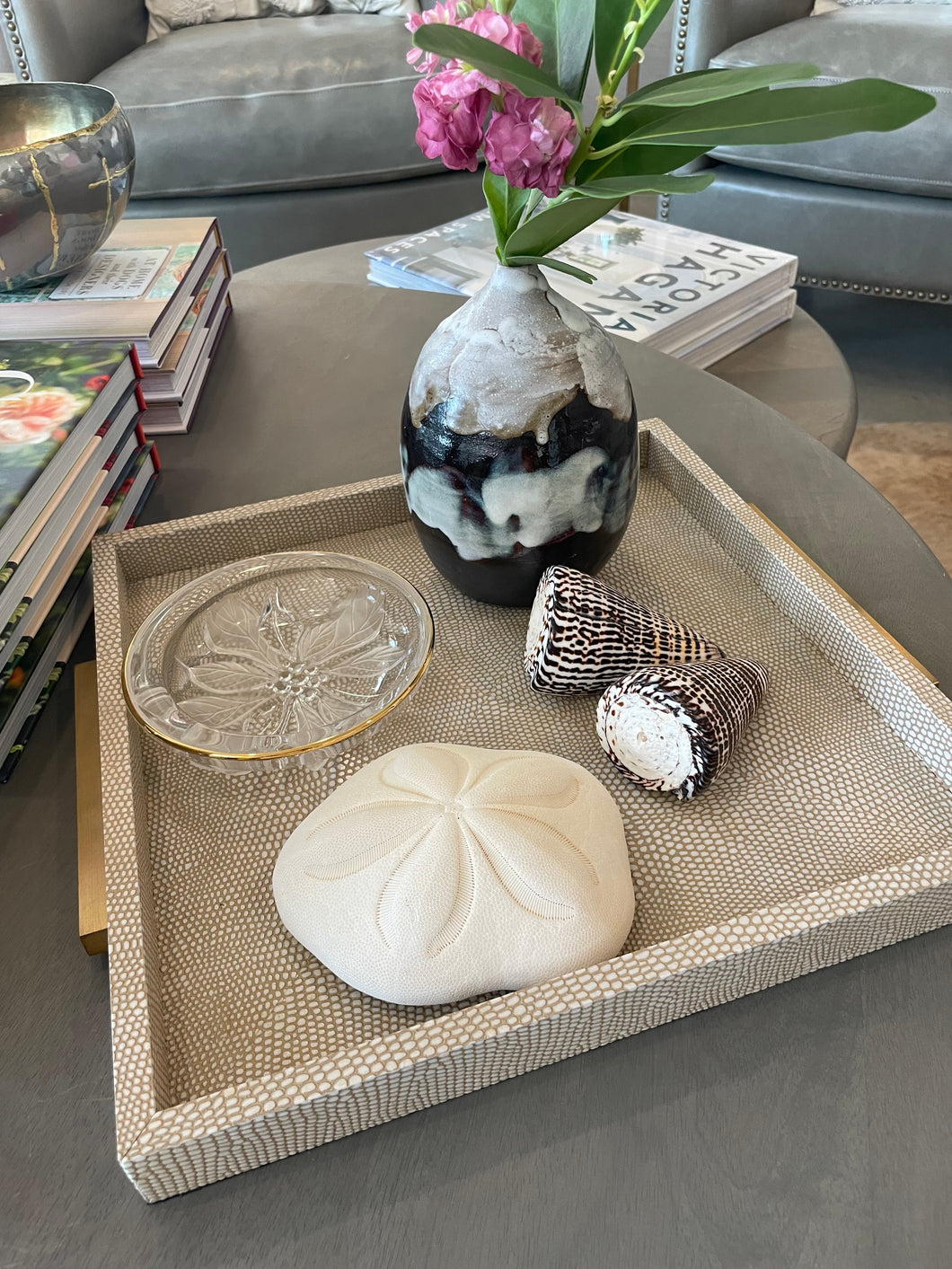 Shagreen Tray with brass handles